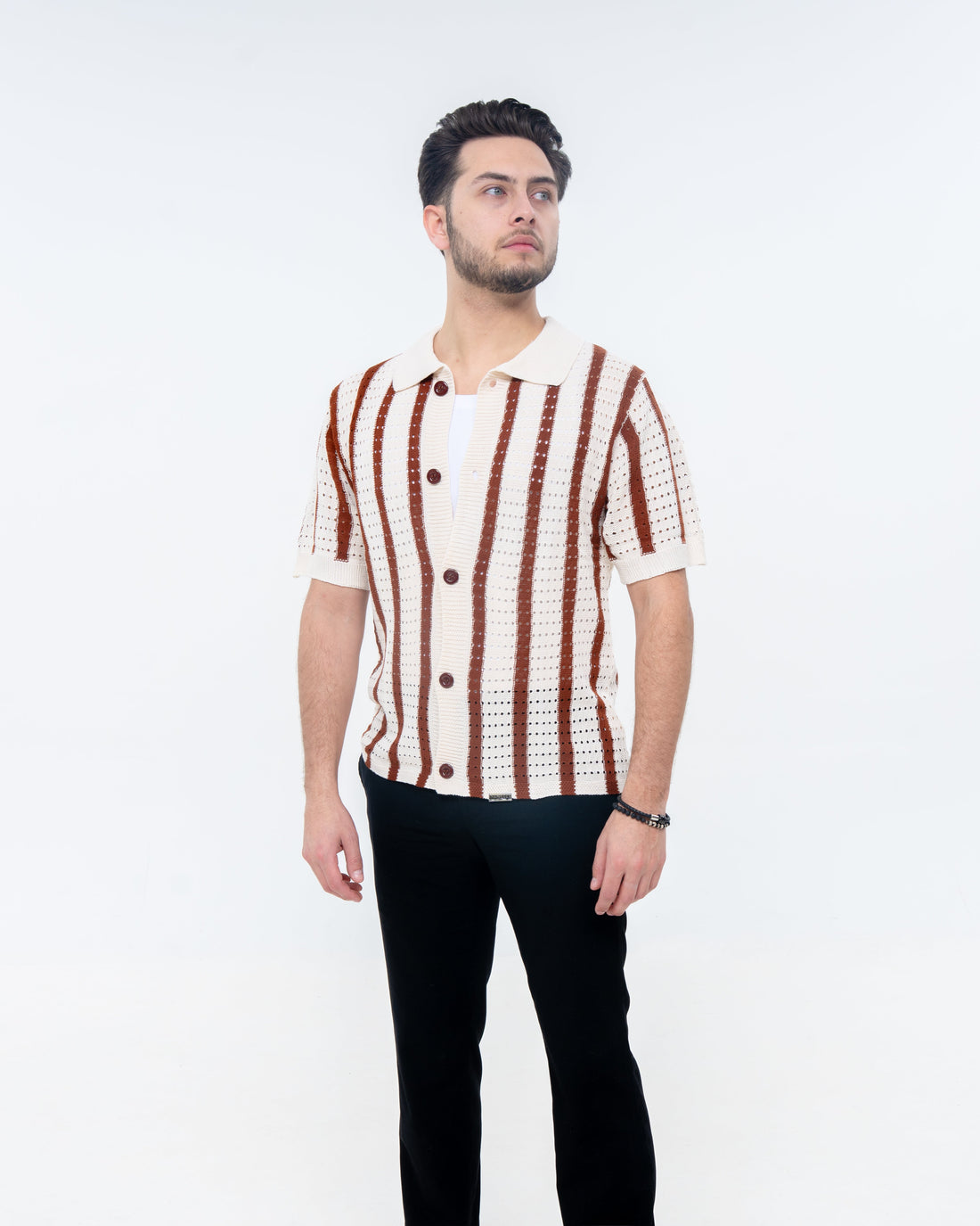 Havana Knit Shirt - Cream/Brown — Nuvarek catalog image