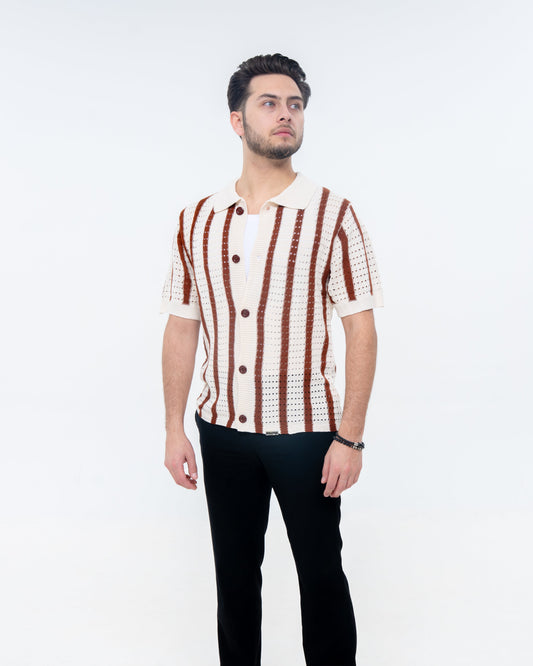 Havana Knit Shirt - Cream/Brown — Nuvarek catalog image