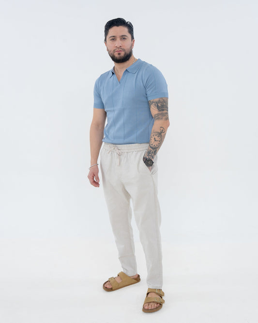 Sienna Knit Polo - Dusty Blue — Nuvarek catalog image