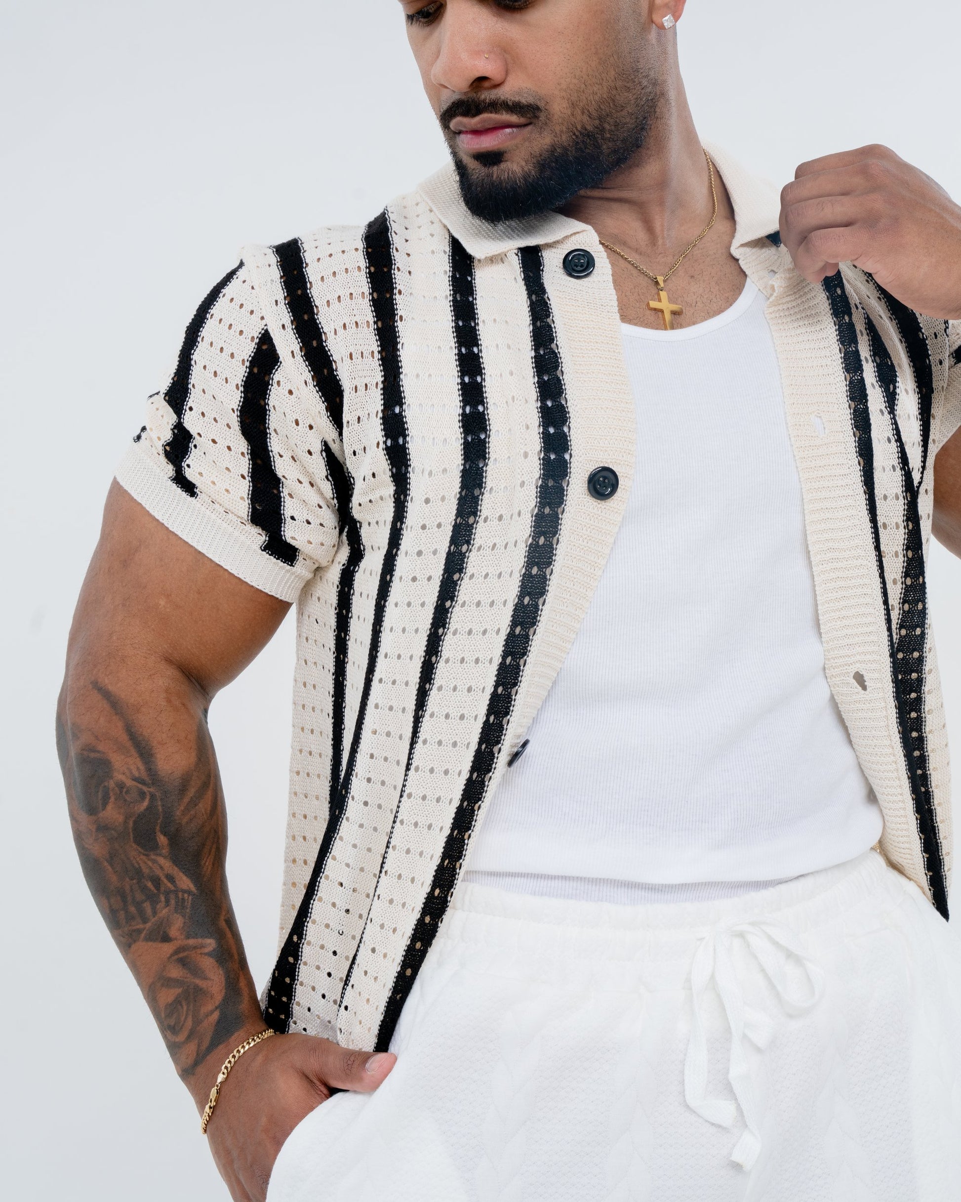 Havana Knit Shirt - Cream/Black - Image 3