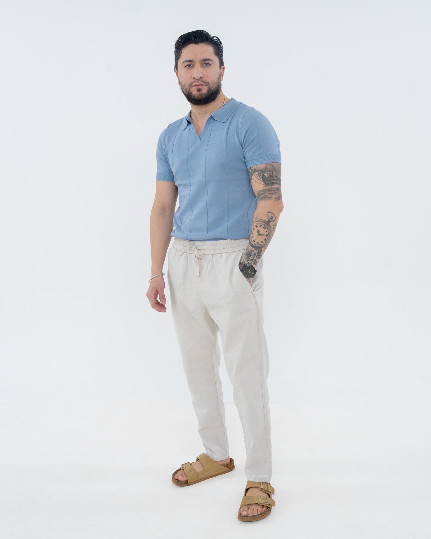 Sienna Knit Polo - Dusty Blue