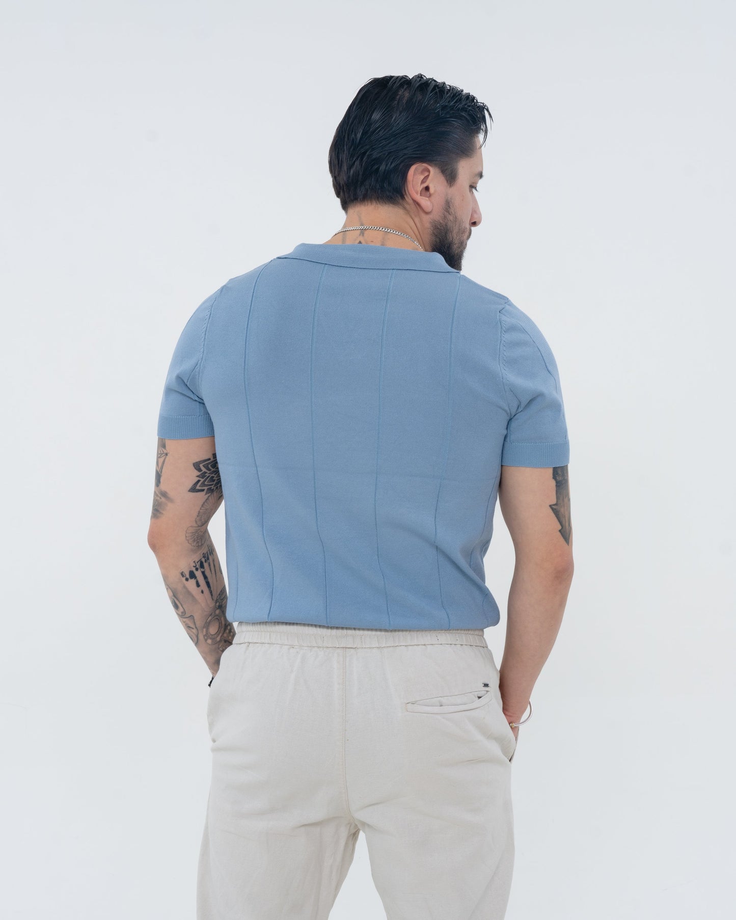 Sienna Knit Polo - Dusty Blue - Image 3