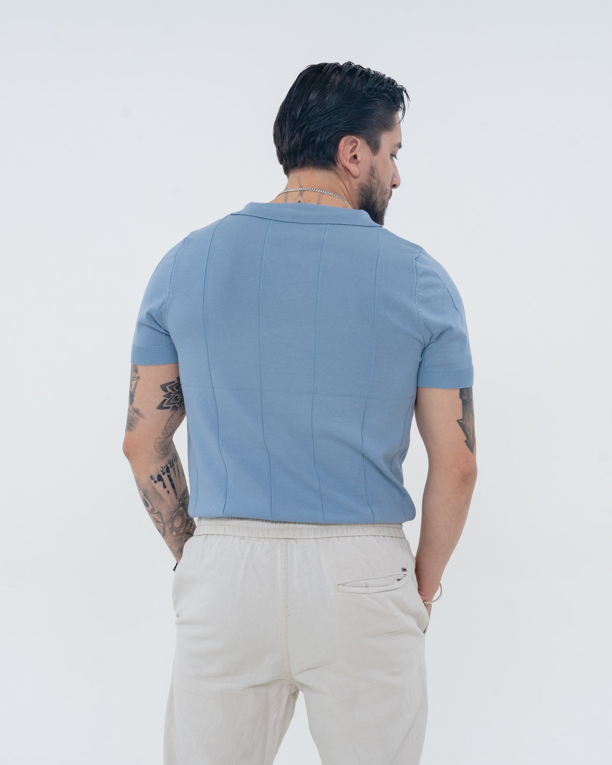 Sienna Knit Polo - Dusty Blue - Image 3